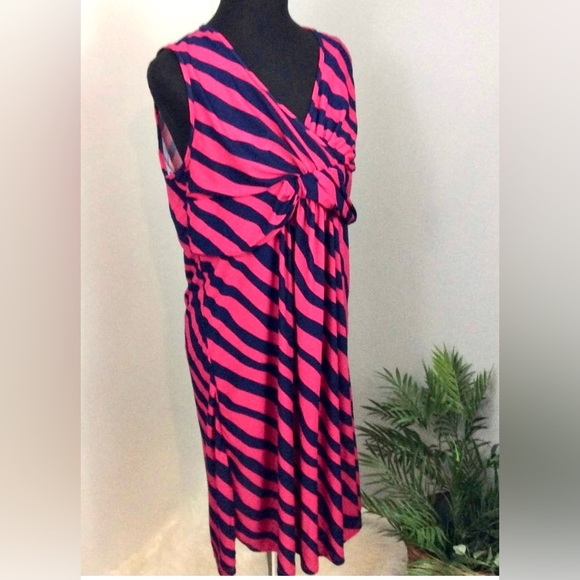 Midi Dress XL Striped Fuchsia Navy Ruched NWT sleeveless NWT - Picture 5 of 11